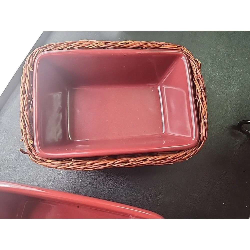 New Temptations RED Stone Casserole Bakeware Dish Set w/Handled Baskets